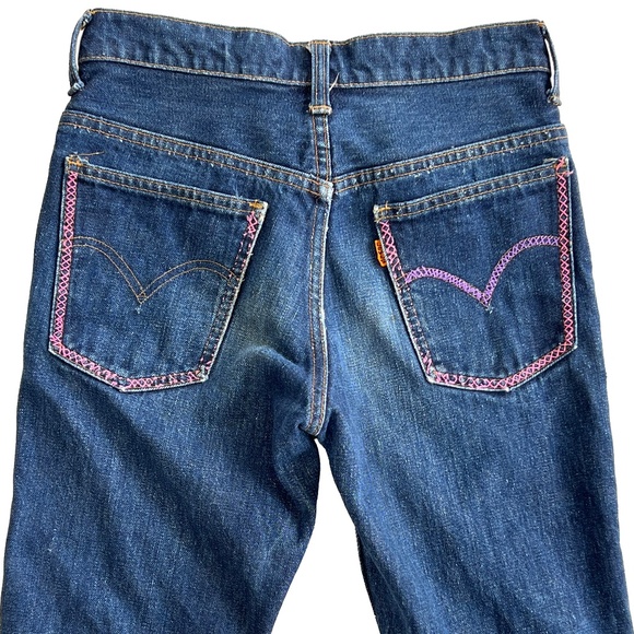 Vintage 70s Levis Bell Bottom Flared Orange Tab Patch Embroidered Jeans - Picture 10 of 13